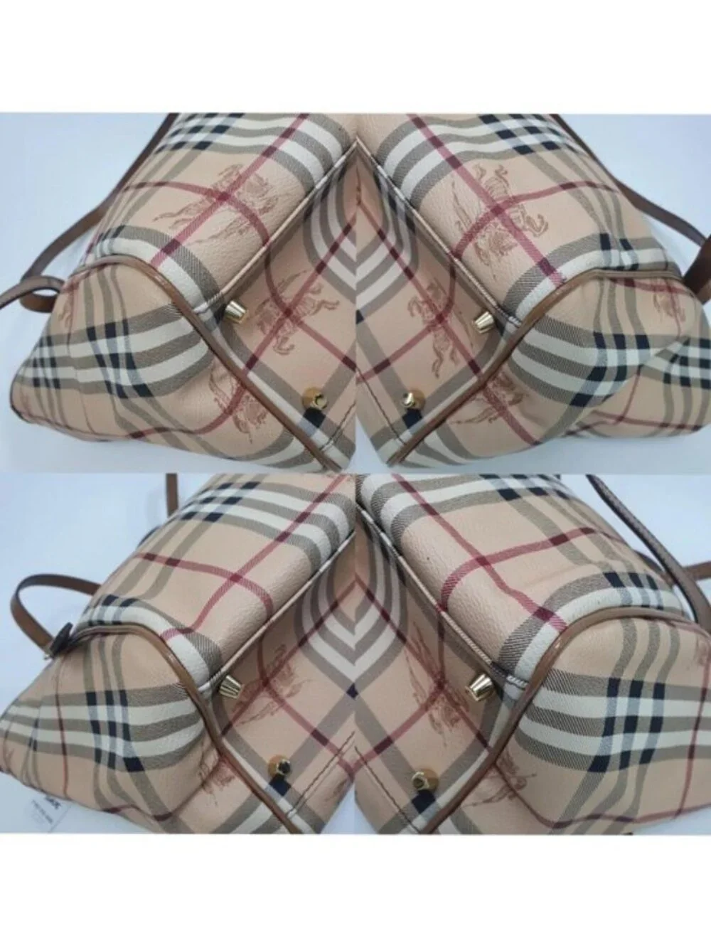 Authentic Burberry Haymarket Check Tote Bag Leather With Matching Zip Pouch